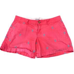 Old Navy Women Shorts Size 8 Pink Anchor Embroidered Preppy Casual 4.5" Inseam